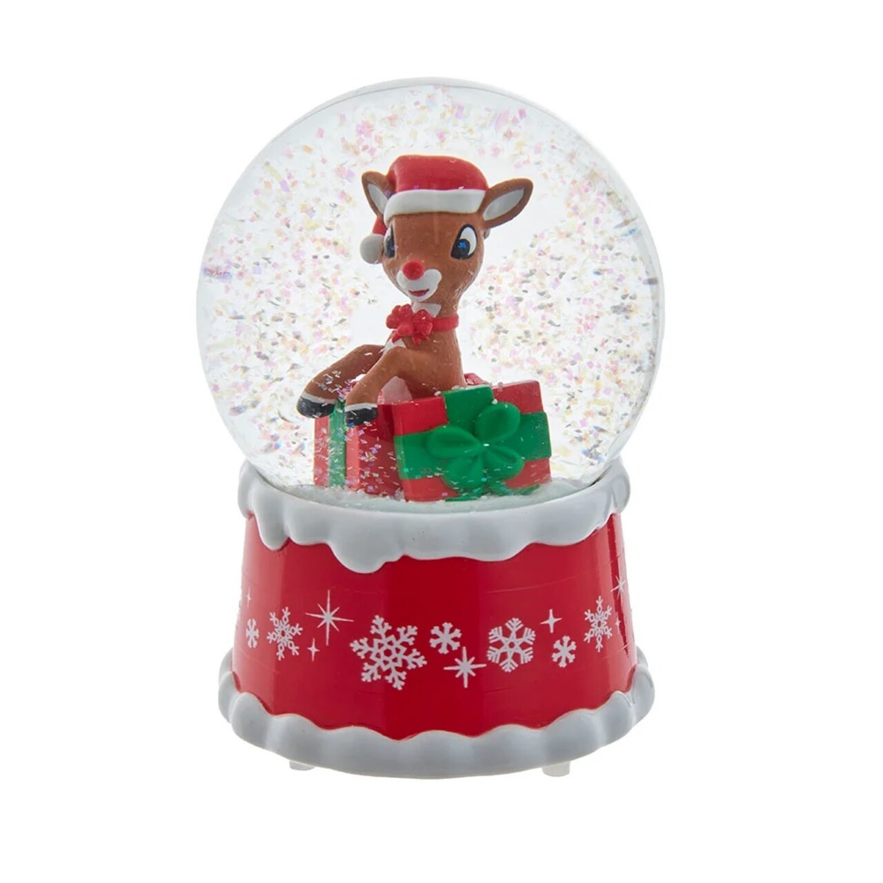 KSA 15.25" Rudolph The Red Nose Reindeer on a Present Christmas Snow Globe
